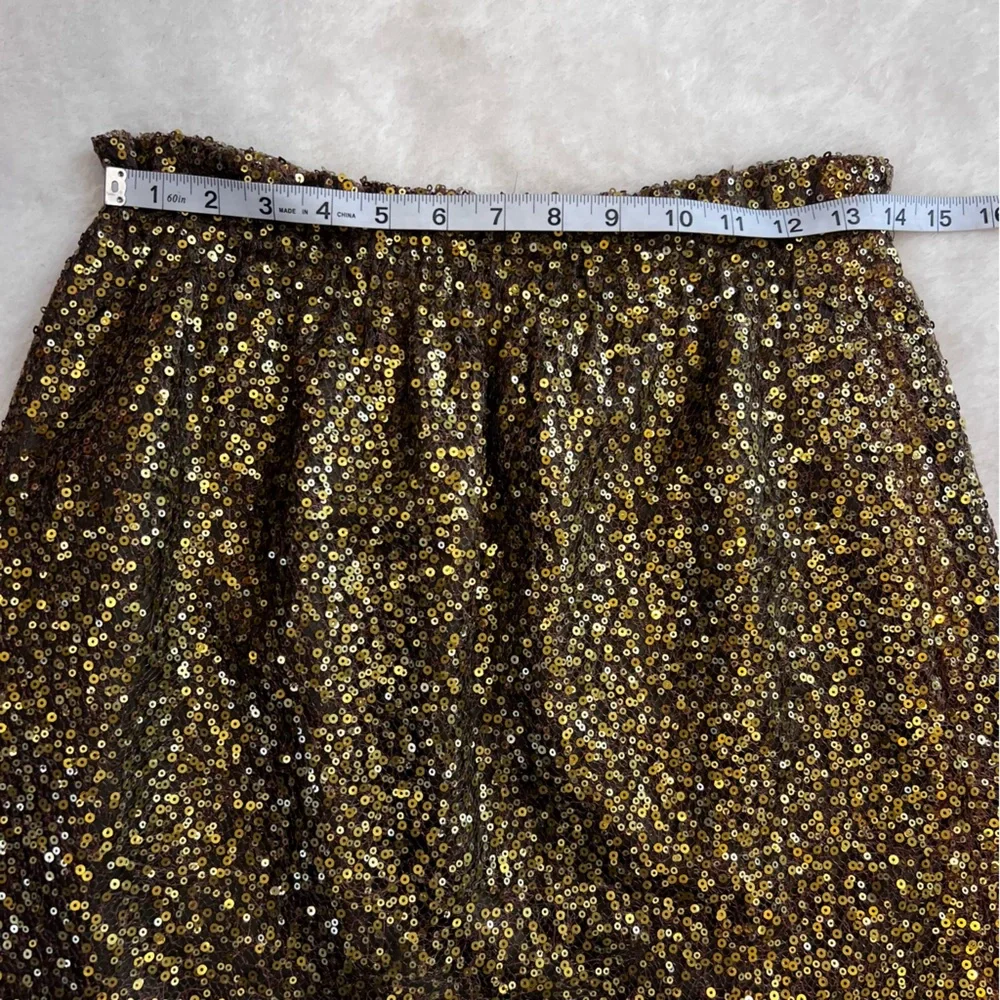 J Crew Sequined Gold Pull On Mini Skirt with‎ Pockets Size 6